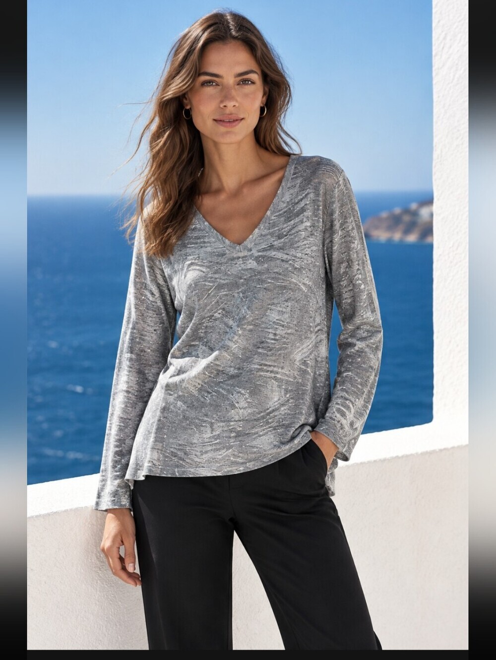 Joan Vass New York Silver Relaxed Tunic Top Women's Size Large